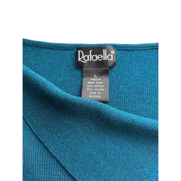 Rafaella Womens Teal Asymmetrical Neck Top L 3/4 Sleeves Office - Picture 3 of 6